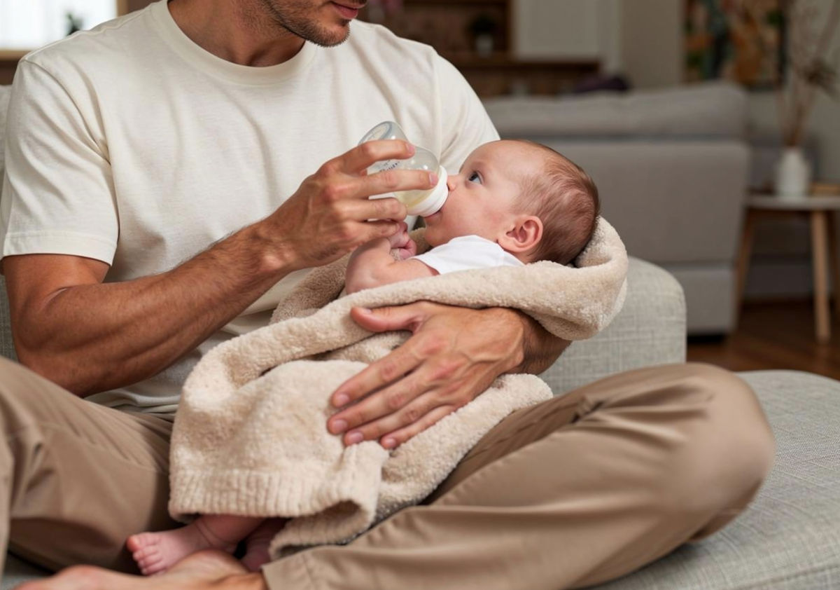 Mann füttert Baby